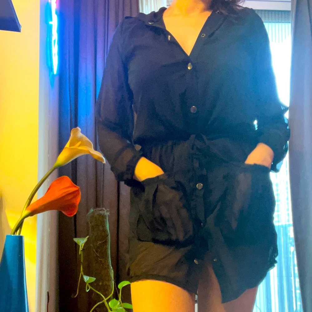 Black Shirt Dress With Hoodie - Picture 3 of 12